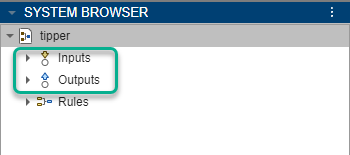 System Browser pane showing the Inputs and Outputs entries for a FIS.