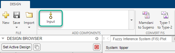 App toolstrip with the Input option listed as the only option in the Add Components gallery