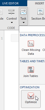 Inserting Optimize Live Editor task