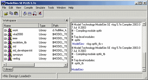 Mentor Graphics ModelSim window