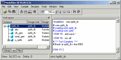 Mentor Graphics ModelSim window