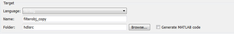 Target section of the Generate HDL tool