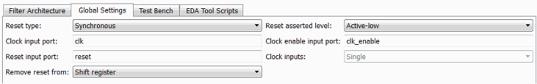 Top section of Global Settings tab in the Generate HDL tool