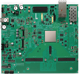 ZCU216 hardware board connections for the Ethernet interface