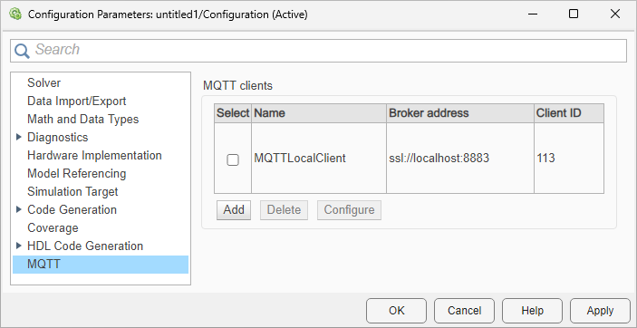 MQTT Configuration pane