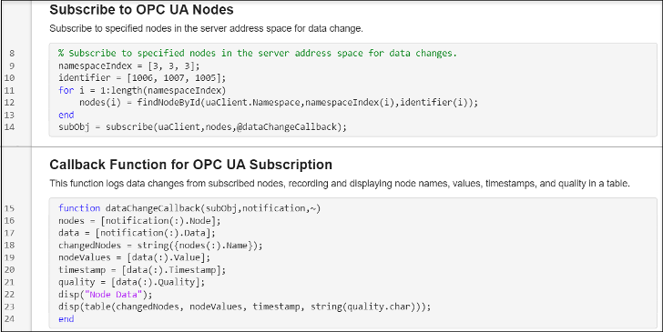 Generated script from OPC UA Explorer for subscribing to node data change