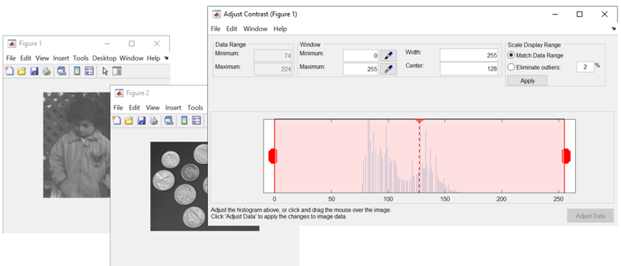 Adjust Contrast tool opened for the figure with the specified handle