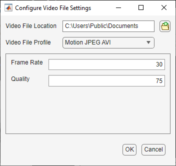 Video file settings configuration in Image Acquisition Explorer