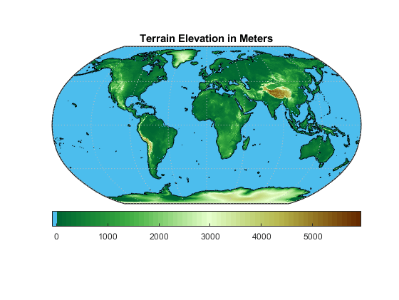 axesm-based map showing terrain elevation in meters for the world.