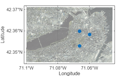 An image and a scatter chart in the same geographic axes. The bounds of the image are larger than the bounds of the scatter chart.