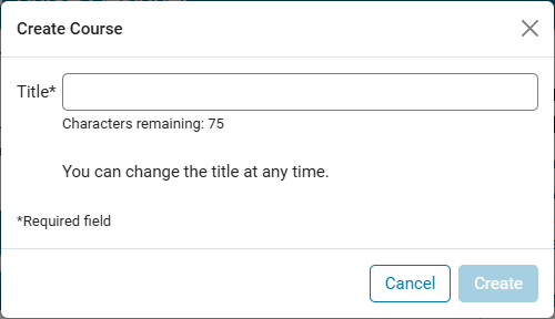Create Course dialog box with a blank title box
