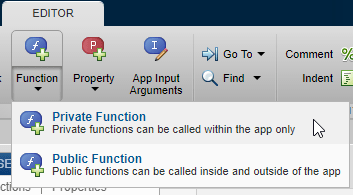 Function drop-down list with options "Private Function" and "Public Function"