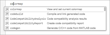 The typed characters "co" and a list of suggestions