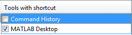 List of tools to assign the keyboard shortcut to, including the Command History and MATLAB Desktop