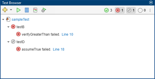 Filtered test suite including one failed test and one incomplete test