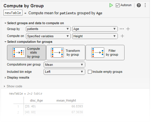 Compute by Group task in the Live Editor