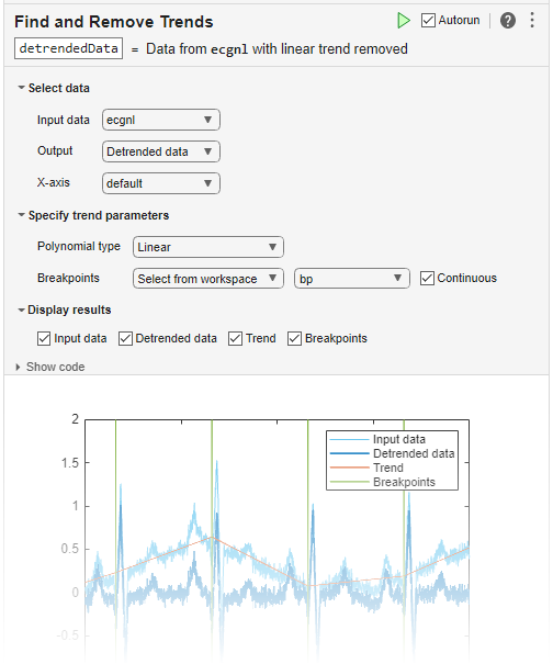 Find and Remove Trends task in the Live Editor