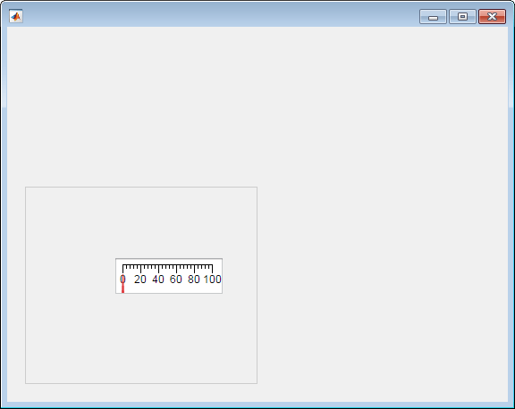 Linear gauge in a panel in a UI figure window. The gauge has values from 0 to 100 laid out in a horizontal line with the needle at 0.