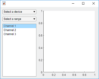 UI figure window with components laid out in two columns. The axes component in the right column fills the vertical space.