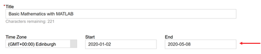 Course start and end date entry fields