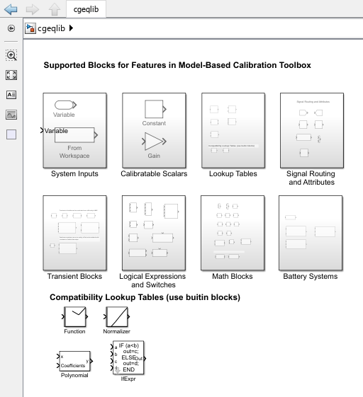 Supported blocks for features in Model-Based Calibration Toolbox