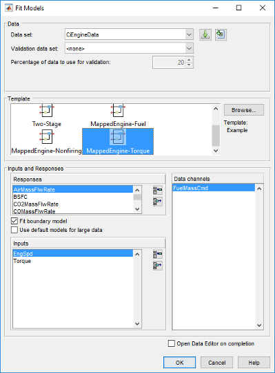 Fit models wizard with mapped engine torque selected