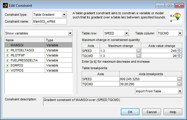 Edit constraint wizard with MAINSOI selected