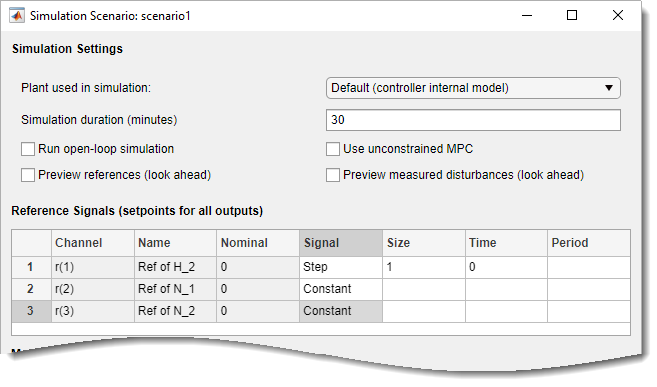 Upper section of the Simulation Scenario dialog box.