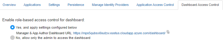 Dashboard access control tab with the option to enable dashboard access control enabled