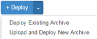 Deploy drop-down list with options to upload or deploy an archive