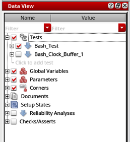 Data View panel with single test selected