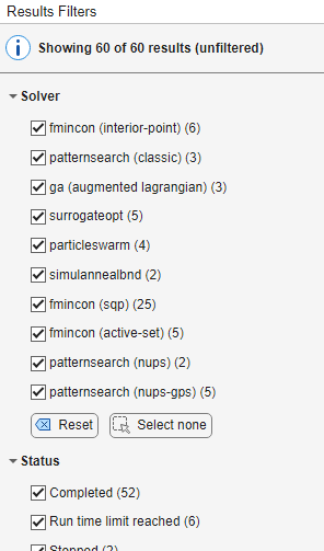 Results Filters panel
