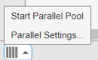 The parallel pool status indicator indicating that no pool is running, showing the start parallel pool and parallel preferences menu options.