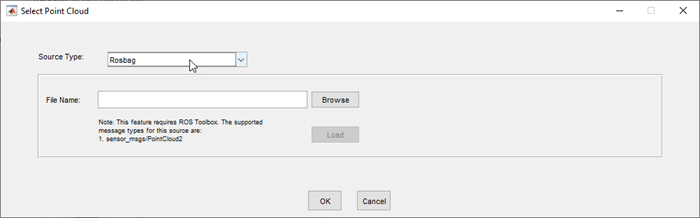 Add Signal dialog box with Source Type set to Rosbag