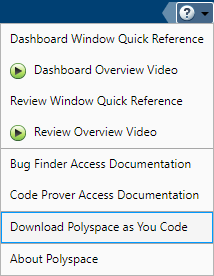 Download Polyspace as You Code menu