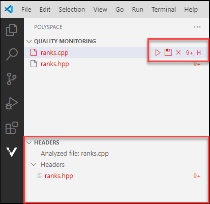 Polyspace as You Code Headers view in VSCode