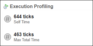 Execution Profiling section showing the sum of self time of all functions and the maximum total time of the function call with the longest duration.