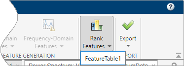 The Rank Features button is in the middle. The name FeatureTable1 is immediately beneath it.