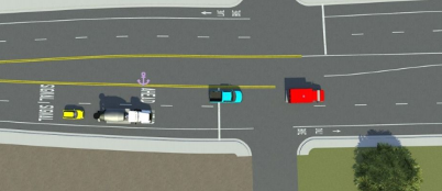 Four vehicles at a new scene location