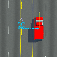 Red ambulance parallel to an anchor with a dashed line between them