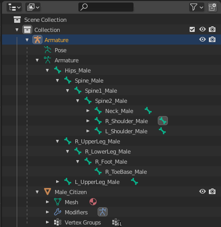 Blender bone hierarchy body selection