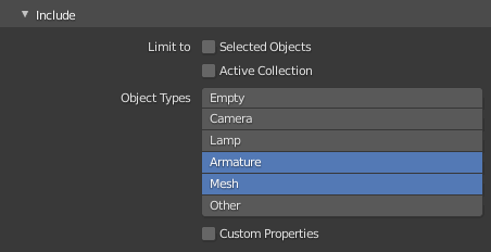 Blender include for export