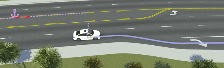 Anchor selected and vehicle in rightmost lane before turning lane.