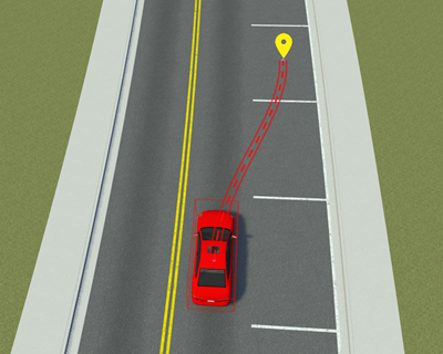 Vehicle with a path leading to a parking space.