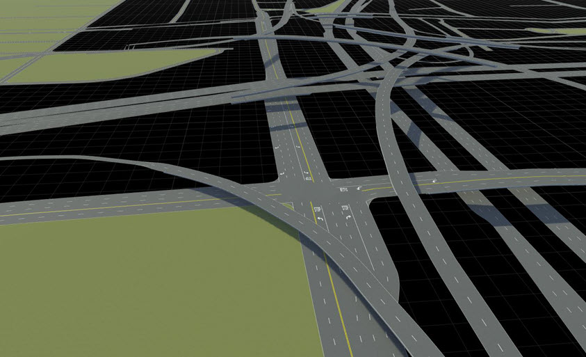 Built roads with Elevate Roads by Layer and Create Turn Lanes options enabled for OpenStreetMap