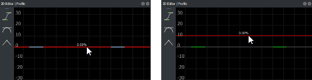 On left, 2D Editor with road flat. On right, 2D Editor with road raised 10 meters.