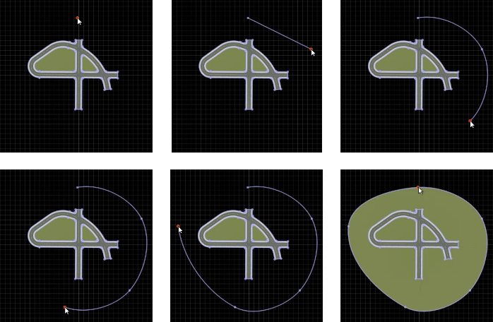 Surface being added around road network in 6 steps