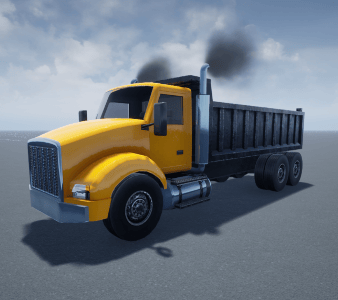 Dump truck in Unreal Engine simulation environment.