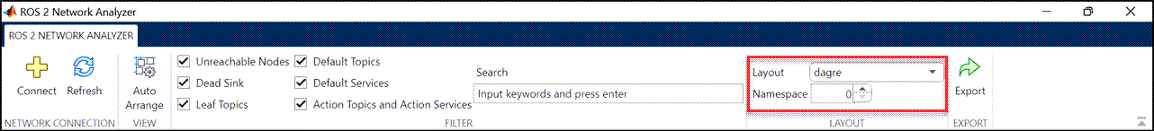 ROS 2 Network Analyzer Layout tab