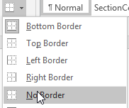 Home tab with No Border selected in the Paragraph group